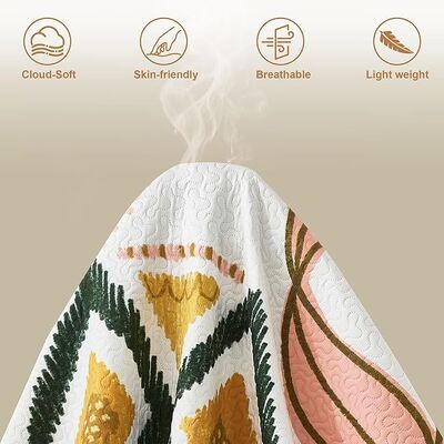 Mid Century Leaves Microfiber Bedding Sets，Reversible Lightweight Bedspread Coverlet