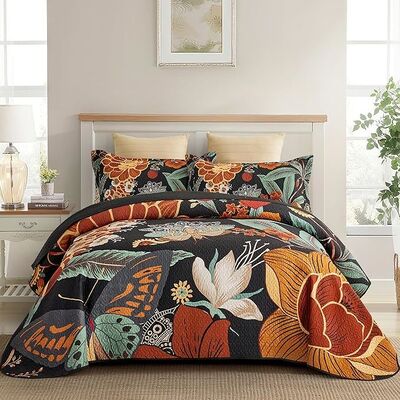 Reversible Farmhouse Botanical Lightweight Microfiber Bedding Quilts Set for All Season