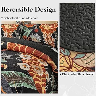 Reversible Farmhouse Botanical Lightweight Microfiber Bedding Quilts Set for All Season