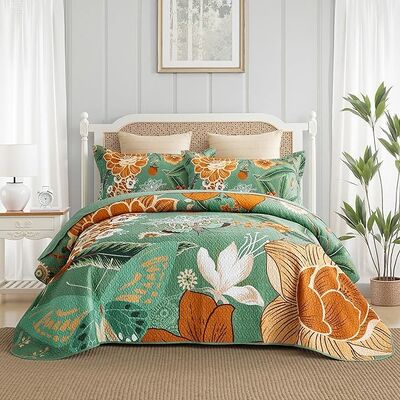 Lightweight Bedspread Coverlet with Microfiber，Farmhouse Botanical Bedding Quilts Set