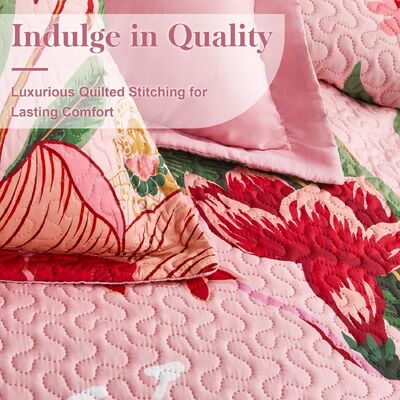 Pink Boho Floral Bedding Quilt Sets for All Season, Lightweight Bedspread Coverlet Set
