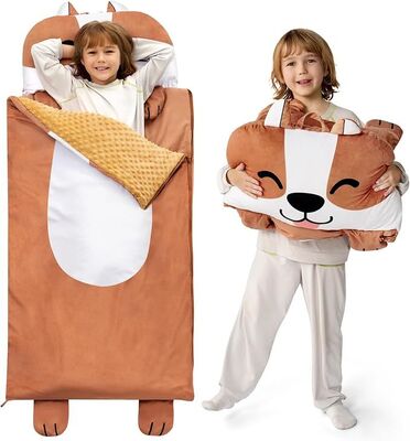 Brown Dog Toddler Nap Mat with Pillow & Blanket 60" x 27" for Kids Ages 3+