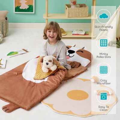 Brown Dog Toddler Nap Mat with Pillow & Blanket 60" x 27" for Kids Ages 3+