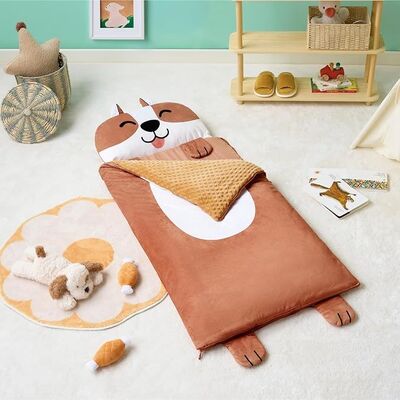 Brown Dog Toddler Nap Mat with Pillow & Blanket 60" x 27" for Kids Ages 3+