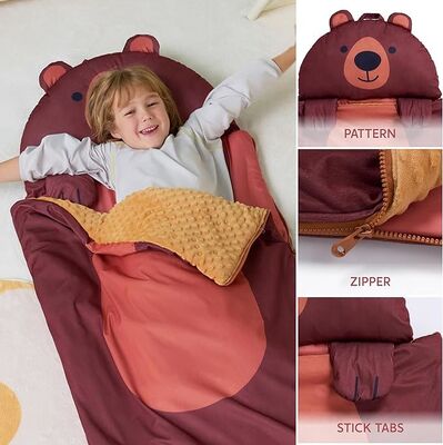 Brown Bear Toddler Nap Mat with Pillow & Blanket 60" x 27" for Kids Ages 3+