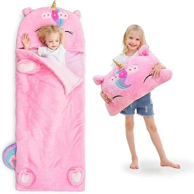 Toddler Girl Nap Mat, Plush Unicorn Slumber Bag 2 In 1 Pink Pillow For Ages 3+