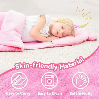 Toddler Girl Nap Mat, Plush Unicorn Slumber Bag 2 In 1 Pink Pillow For Ages 3+