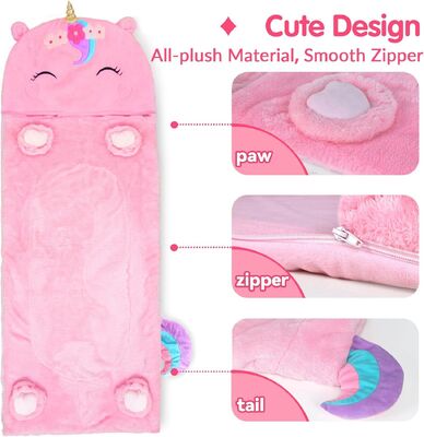 Toddler Girl Nap Mat, Plush Unicorn Slumber Bag 2 In 1 Pink Pillow For Ages 3+