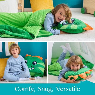 Green Dinosaur Toddler Nap Mat with Pillow & Blanket 60" x 39" for Kids Ages 3+