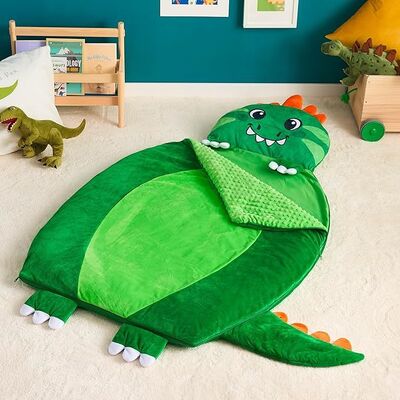 Green Dinosaur Toddler Nap Mat with Pillow & Blanket 60" x 39" for Kids Ages 3+