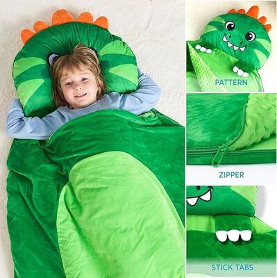 Green Dinosaur Toddler Nap Mat with Pillow & Blanket 60" x 39" for Kids Ages 3+