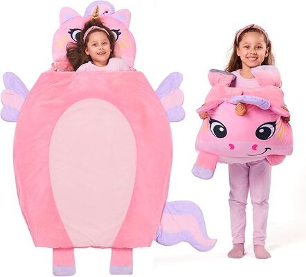 Pink Unicorn Toddler Nap Mat with Pillow & Blanket 60" x 39" for Kids Ages 3+