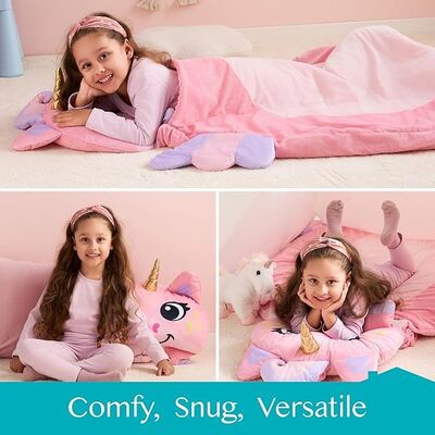 Pink Unicorn Toddler Nap Mat with Pillow & Blanket 60" x 39" for Kids Ages 3+