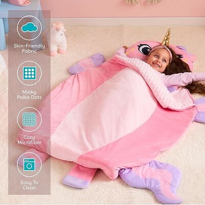 Pink Unicorn Toddler Nap Mat with Pillow & Blanket 60" x 39" for Kids Ages 3+