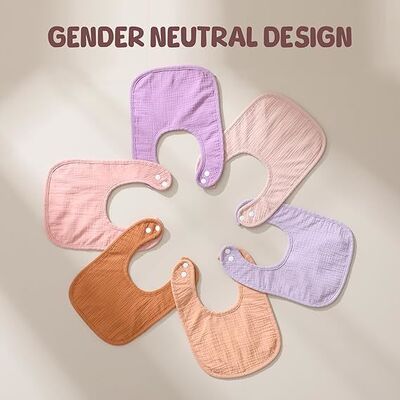 6-Pack Muslin Baby Bibs for Unisex Boys Girls, Cotton Baby Drooling and Teething Bibs