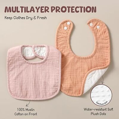 6-Pack Muslin Baby Bibs for Unisex Boys Girls, Cotton Baby Drooling and Teething Bibs