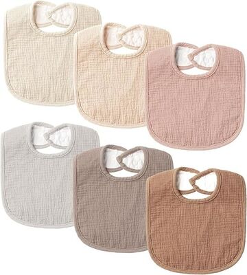 6-Pack Muslin Baby Bibs for Unisex，Cotton Baby Drool Bibs for Drooling and Teething