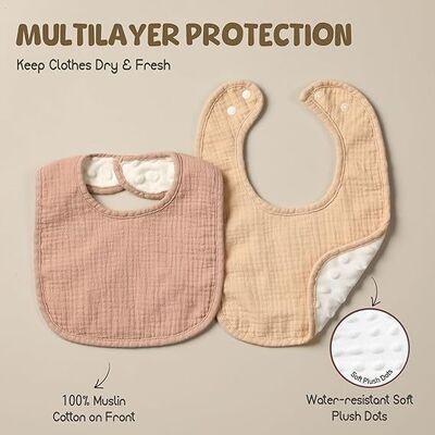 6-Pack Muslin Baby Bibs for Unisex，Cotton Baby Drool Bibs for Drooling and Teething