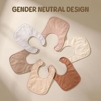 6-Pack Muslin Baby Bibs for Unisex，Cotton Baby Drool Bibs for Drooling and Teething