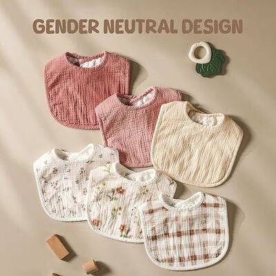 6-Pack Muslin Baby Bibs for Unisex，100%Cotton Baby Drool Bibs with Soft Plush Dots