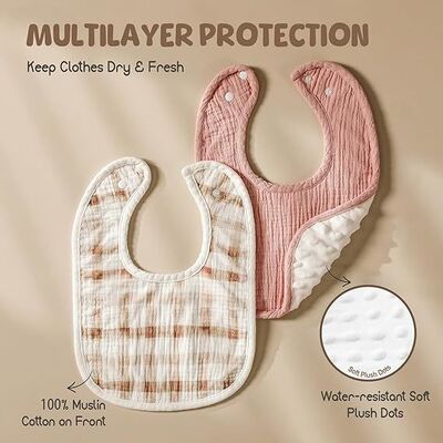 6-Pack Muslin Baby Bibs for Unisex，100%Cotton Baby Drool Bibs with Soft Plush Dots