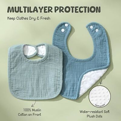 6-Pack Muslin Baby Bibs with Soft Plush Dots，100%Cotton Baby Drool Bibs for Unisex