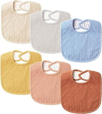 6-Pack Muslin Baby Bibs with Soft Plush Dots for Drooling and Teething Bibs
