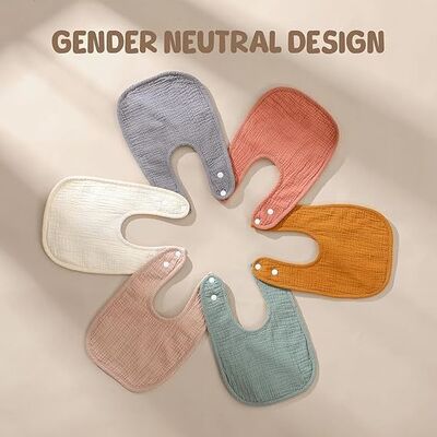 6-Pack Muslin Baby Bibs with Soft Plush Dots for Unisex Boys Girls