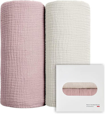 Muslin Swaddle Blankets for Girls, 2-Pack Organic Baby Blankets 40 x 38 inches