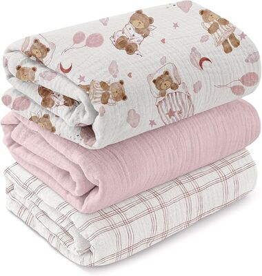 3-Pack Baby Swaddle Blankets For Unisex,100% Cotton Muslin Newborn Receiving Blanket