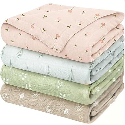  4-Pack Organic Baby Swaddles for Newborns,Muslin Swaddle Blankets with Wild Bloom