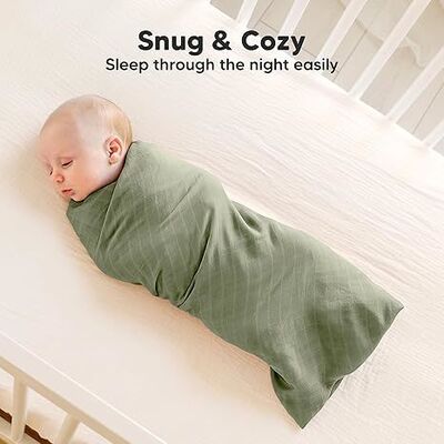 4-Pack Soft & Breathable Muslin Swaddle Blankets with Pine Color for Newborns