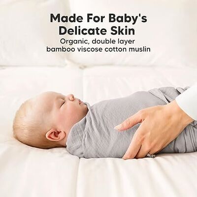 4-Pack Soft & Breathable Muslin Swaddle Blankets with Pine Color for Newborns