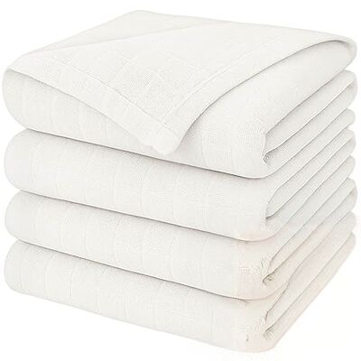 4-Pack Soft White Muslin Swaddle Blankets for Newborns,Breathable Receiving Blankets