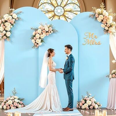 Blue Wedding Arch Backdrop Covers, Round Top Cover For Birthday Party Ceremony