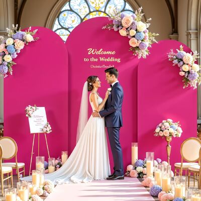 Hot Pink Arch Cover 3 Set,Spandex Fitted  Arch Stand Covers  for  Party Background Decorations