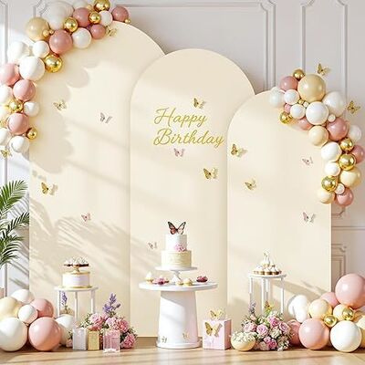 3 Piece Beige Arch Covers Set, Arch Backdrop Cover Spandex Wedding Arch Stand Covers