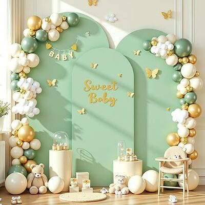 Sage Green Wedding Arch Backdrop Covers 3 Piece, Round Top Cover For Birthday Party Ceremony