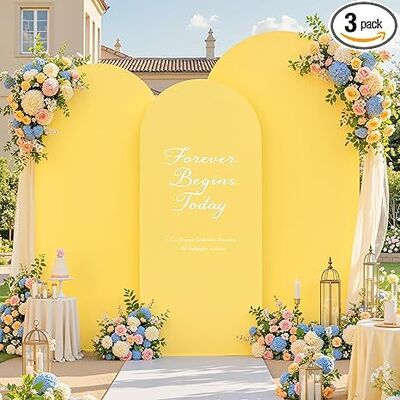 Yellow Wedding Arch Backdrop Covers 3 Piece, Round Top Cover For Birthday Party Ceremony