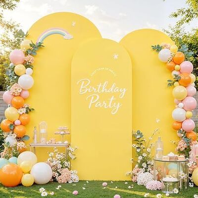 Yellow Wedding Arch Backdrop Covers 3 Piece, Round Top Cover For Birthday Party Ceremony