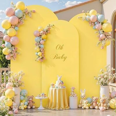 Yellow Wedding Arch Backdrop Covers 3 Piece, Round Top Cover For Birthday Party Ceremony
