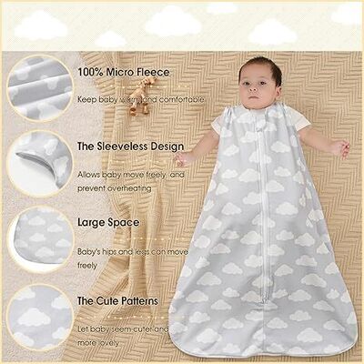 2 Pack Micro-Fleece Baby Sleep Sack with 2-Way Zipper - Comfortable Wearable Blanket With Clouds