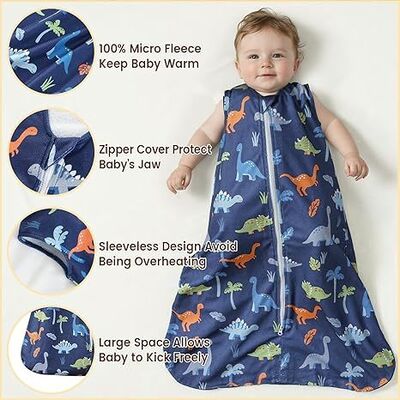 2 Pack Micro-Fleece Baby Sleep Sack with 2-Way Zipper - Comfortable Wearable Blanket With Dinosaur