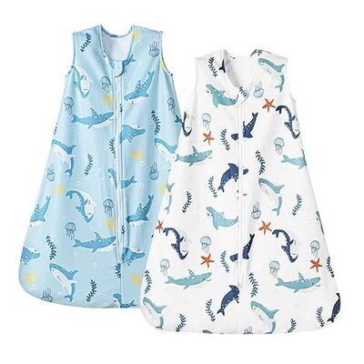2 Pack Micro-Fleece Baby Sleep Sack with 2-Way Zipper - Comfortable Wearable Blanket With Shark
