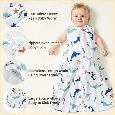 2 Pack Micro-Fleece Baby Sleep Sack with 2-Way Zipper - Comfortable Wearable Blanket With Shark
