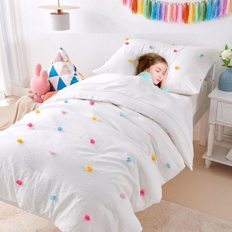 White Childrens Cotton Bedding Jacquard Tufted Dot Crib Bed Sheets Set