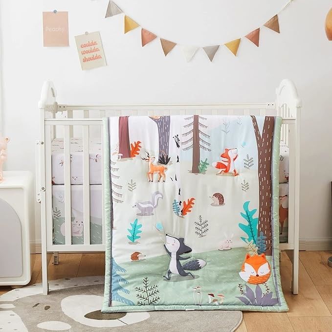 3 Piece Soft Crib Bedding Set Baby Crib Sets With Cartoon Style