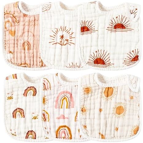 Adjustable Muslin Snap Bibs Cloth Bibs With Snaps Dirt Resistant With 6 Absorbent Soft Layers