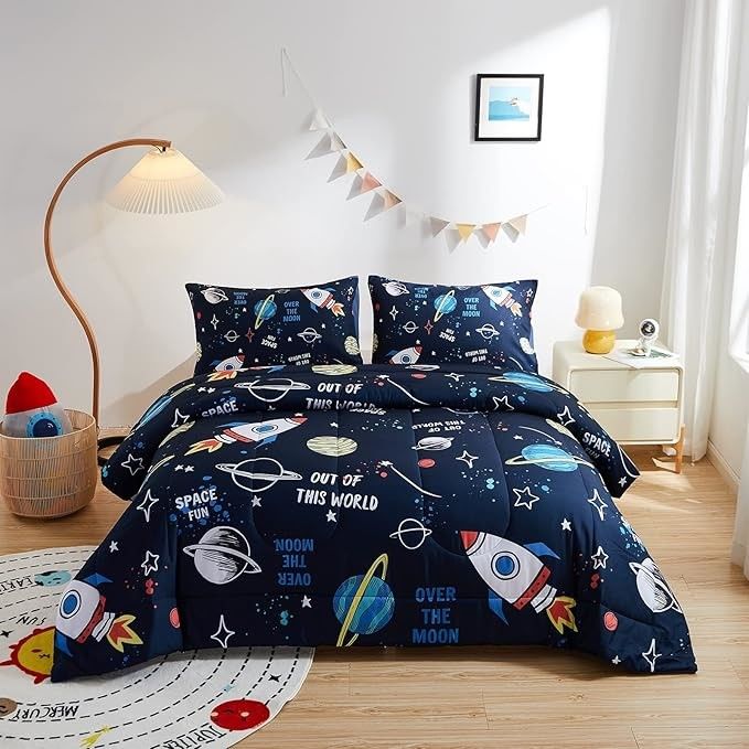 5 Piece Childrens Bedding Sets Twin Size Space Rocket Bedding Set Home Textile Products