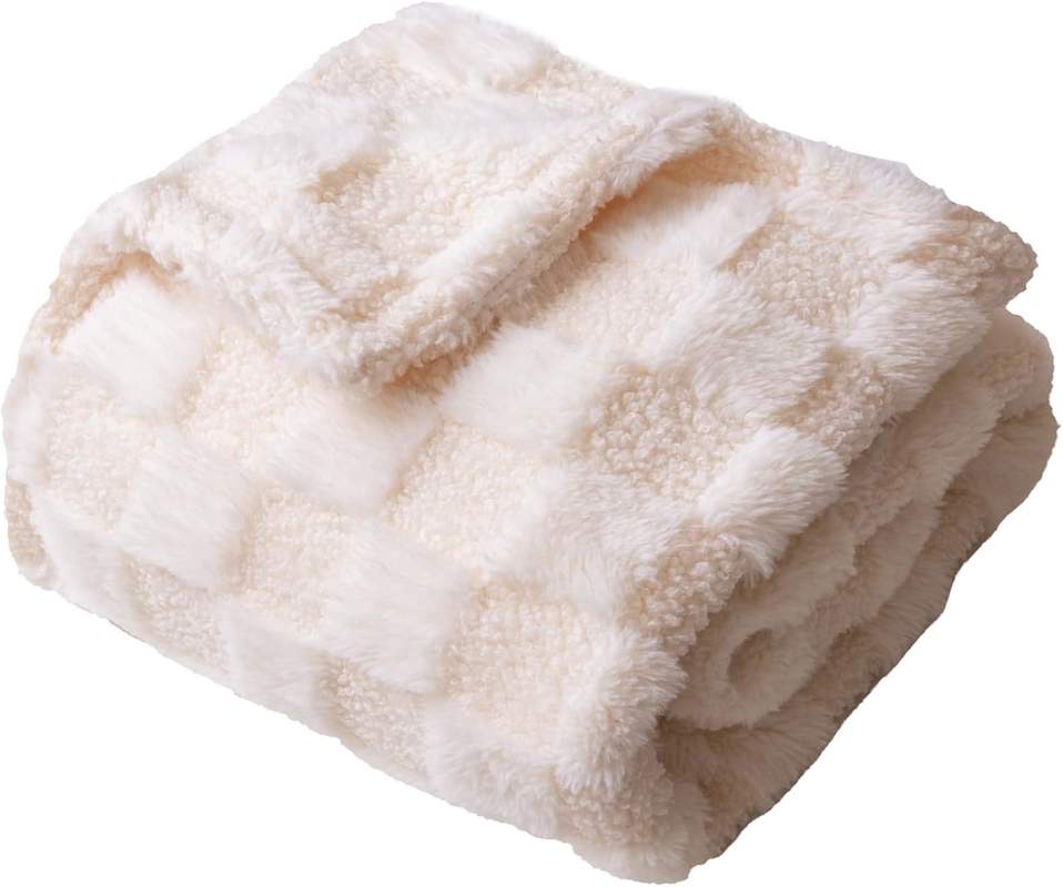 Checkered Baby Blanket 30x40 Inches Ultra Soft Polyester Off-White
